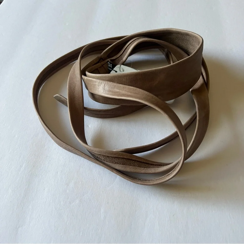 ADA LEATHER WRAP BELT OS BEIGE TAUPE NWT